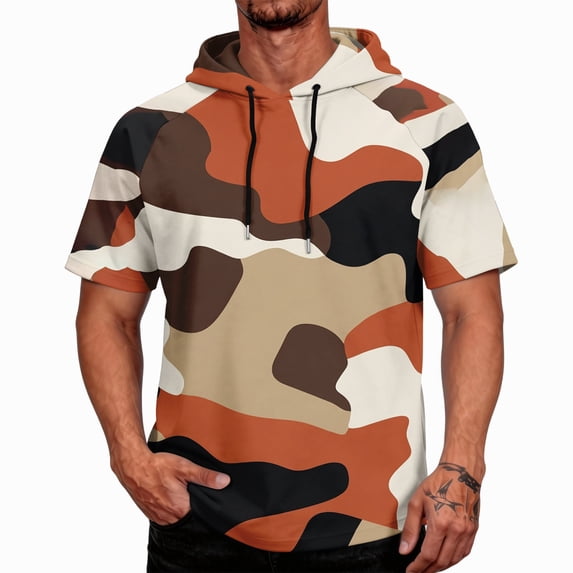OIOLOYJM Sun Protection Shirts for Men Quick Dry Lightweight UPF Rash Guard Camo Short Sleeve Hoodies Summer Running Fishing Tops with Hood Yellow 2XL
