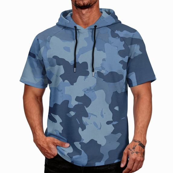 OIOLOYJM Sun Protection Shirts for Men Quick Dry Lightweight Uv Protection Rash Guard Camo Short Sleeve Hoodies Summer Running Outdoor Fishing Clothes Light Blue L