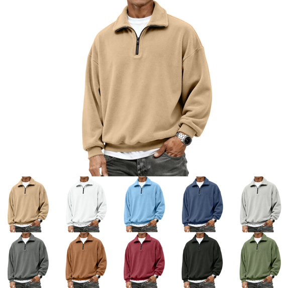 OIOLOYJM Sweatshirt for Men Vintage Quarter Zip Long Sleeve Collared Loose Fit Soft Pullover Shirts Vintage Big and Tall Winter Fashion Warm Comfortable Outfits