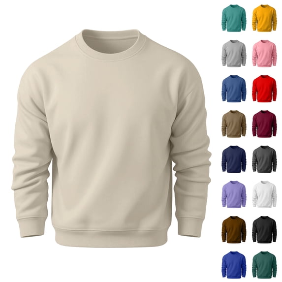 OIOLOYJM Sweatshirts for Men Long Sleeve Casual Crew Neck Relaxed Fit Workout Sweatshirts Vintage Classic Soft Comfortable Tops Beige L