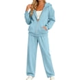 thumbnail image 1 of OIOLOYJM Sweatsuits Women 2 Piece Outfit Zip up Hoodies Baggy Wide Leg Sweatpants Fall Winter Soft Comfortable Outdoor Y2K Basic Lounge Clothes Sky Blue M, 1 of 5