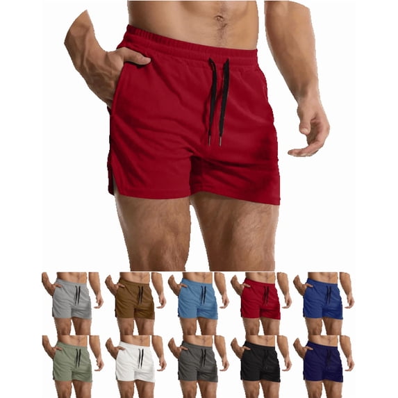 OIOLOYJM Swim Trunks Men 5 Inch Mesh Quick Dry Drawstring Waist Gym Running Board Shorts Lightweight Breathable Athletic Bathing Suit Red L