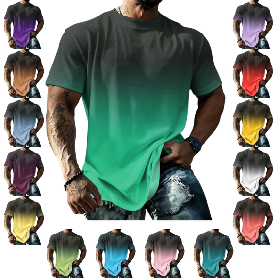 OIOLOYJM T-Shirts For Men Gradient Crew Neck Short Sleeve Summer Casual Tees Tops Loose Fit Breathable Basic Athletic T Shirt Green 5XL