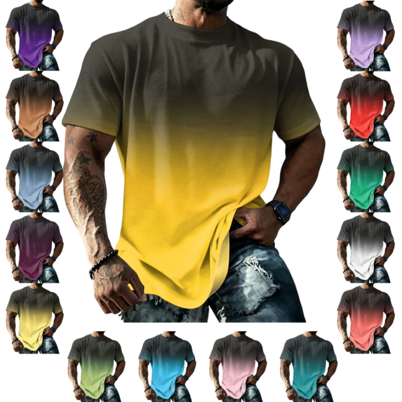 OIOLOYJM T-Shirts For Men Gradient Crew Neck Short Sleeve Summer Casual Tees Tops Loose Fit Breathable Basic Athletic T Shirt Yellow XL