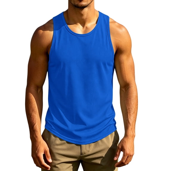 OIOLOYJM Tank Tops Men Stretch Muscle Quick Dry Athletic Lightweight Vest Sleeveless Crewneck Gym Tops Royal Blue 3XL