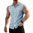 thumbnail image 1 of OIOLOYJM Tank Tops Men Summer Baggy Solid Color Sleeveless Shirts with Pockets Stretch Beach Vacation Basic Button Up Vest Light Blue L, 1 of 4