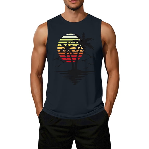 OIOLOYJM Tank Tops for Men Tropical Hawaiian Casual Palm Tree Sleeveless Shirts Cotton Muscle Athletic Tank Tops Navy S