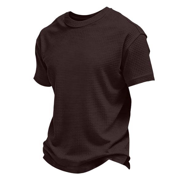 OIOLOYJM Waffle Knit Shirts for Men Short Sleeve Pullover Crewneck Ribbed Texture Tops Vintage Loose Lightweight Summer Workout Clothes Coffee 4XL