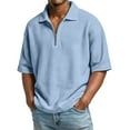 thumbnail image 1 of OIOLOYJM Waffle Polo Shirts for Men Collared Long Sleeve Quarter Zip Shirt Comfy Slim Fit Casual Workout Golf Shirts Comfort Tops Light Blue L, 1 of 4