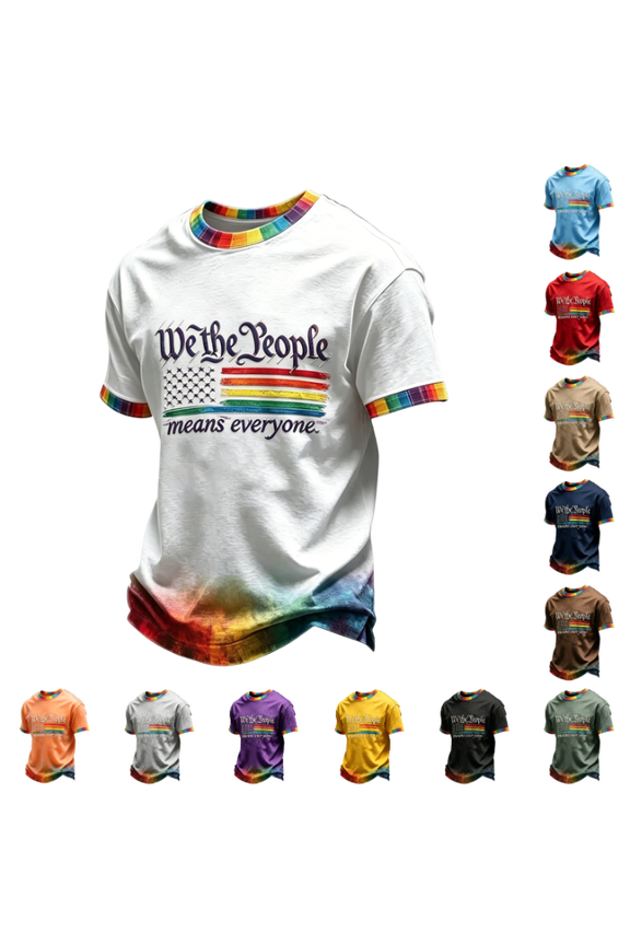We the People Means Everyone Shirt for Men Lgbtq Pride US Shirts Rainbow Flag Short-Sleeve Crewneck Lounge Vacation Party Tops White XL