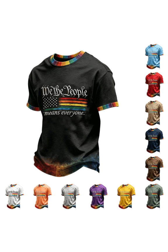 We the People Means Everyone Shirt for Men Pride US T-Shirt Rainbow Flag Short-Sleeve Crewneck Lounge Vacation Party Tops Black 3XL