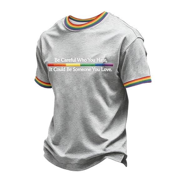 OIOLOYJM We the People Means Everyone Shirt for Men Pride US T Shirts Rainbow Flag Short-Sleeve Crew Neck Party Vacation Lounge Tops Light Gray XL