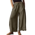 thumbnail image 1 of OIOLOYJM Wide Leg Pants for Women Lace Hem Flowy Boho Beach Cropped Balloon Pants Drawstring Elastic Waist Breathable Vacation Travel Lounge Trousers Army Green 2XL, 1 of 6