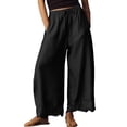 thumbnail image 1 of OIOLOYJM Wide Leg Pants for Women High Drawstring Waist Lace Trim Casual Cropped Pants Breathable Outdoor Beach Travel Vacation Trousers Black M, 1 of 6