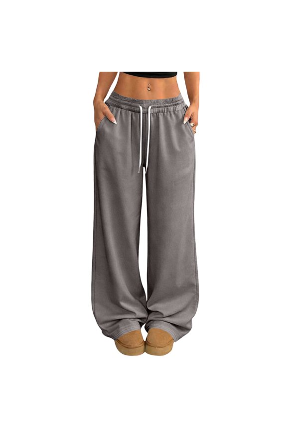 Wide Leg Sweatpants Women Baggy Workout Running Joggers Comfy High Rise Soft Drawstring Pants with Pockets Dark Gray 2XL