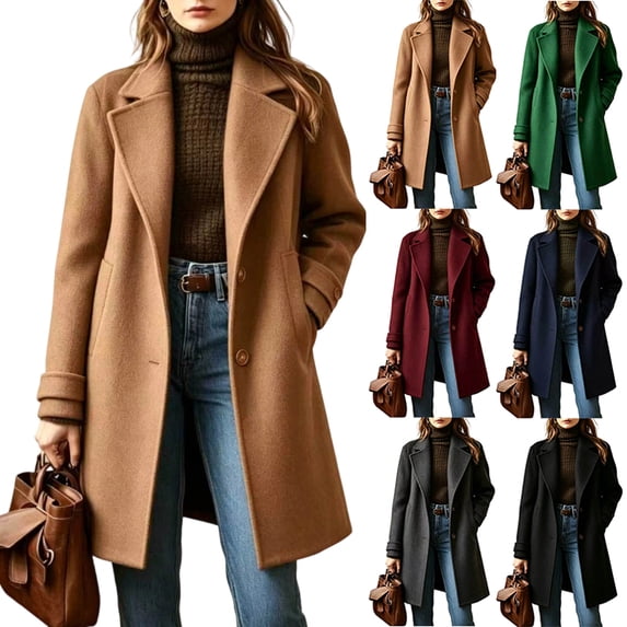 OIOLOYJM Winter Coats for Women Casual Double Breasted Long Jacket Formal Warm Comfortable Office Wool Work Overcoat Camel L