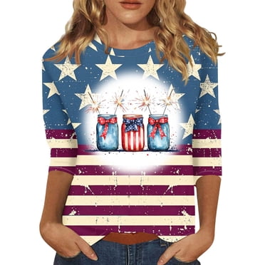 Roshop 4th Of July Women's Short Sleeve American Flag...