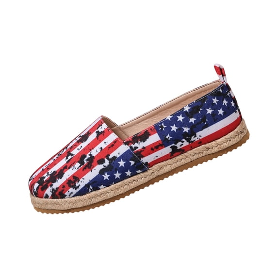 OIOLOYJM Women's American Flag Loafers Casual Breathable Patriotic Independence Day Non Slip Platform Flat Canvas Shoes Beach Comfortable Walking Shoes Red 37(US-6.5/UK-4.5)