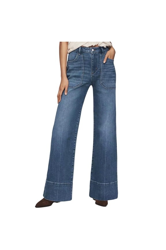 Women's Jeans 2026 High Waisted Straight Leg Bootcut Jeans Loose Fit Stretchy Denim Pants Vintage Trousers with Pockets Blue L