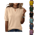 thumbnail image 1 of OIOLOYJM Women's Knit Shirts Dressy Short Sleeve V Neck Sweaters Spring Comfy Lightweight Pullover Business Warm Clothing Beige M, 1 of 5
