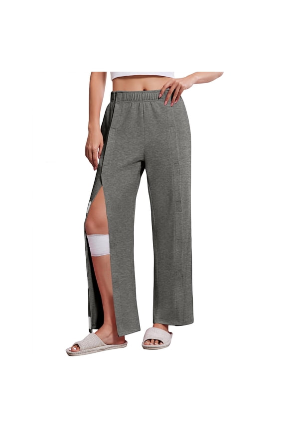 Women's Magic Tear Away Pants with Pockets Easy Access Adaptive Pants Post Hip Knee Leg Surgery Breakaway Lounge Sweatpants Casual Breathable Soft Workout Trousers Light Gray L