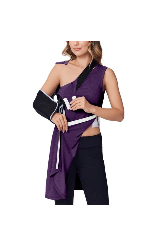 Women's Post Shoulder Surgery Dress Full Tear Away Sleeveless Tank Dress Comfy Soft Breathable After Rotator Cuff Adaptive Clothing with Pockets Dark Purple XL