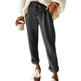thumbnail image 1 of OIOLOYJM Womens Corduroy Pants Casual Mid-Rise Pants Drawstring Elastic Straight Leg Warm Trousers Trendy Sweatpants with Pockets Gray L, 1 of 5