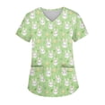 thumbnail image 1 of OIOLOYJM Womens Easter Scrub Tops 2026 Happy Stretchy Bunny Eggs Print Tops Short Sleeve V Neck Shirt Loose Fit Plus Size Working Uniform with Pockets Light Blue M, 1 of 6