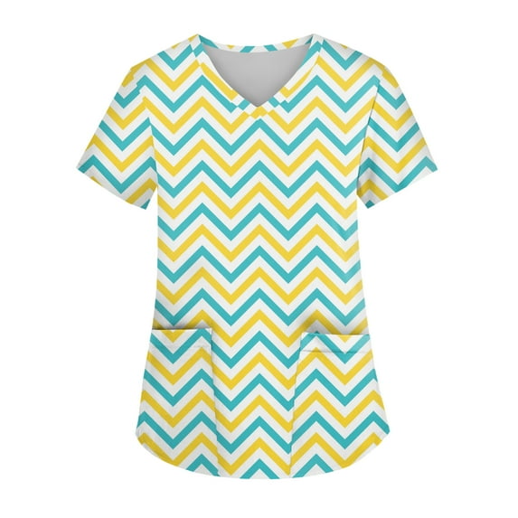 OIOLOYJM Womens Easter Scrub Tops Funny Stretchy Bunny Eggs Graphic Tops Short Sleeve V Neck Shirt Holiday Plus Size Blouse with 2 Pockets Watermelon Red S