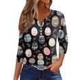 thumbnail image 1 of OIOLOYJM Womens Easter Tops 2026 Cute Bunny Graphic Henley Shirts Happy Button V Neck 3/4 Length Sleeve T-Shirt Spring Fashion Clothes Black M, 1 of 6