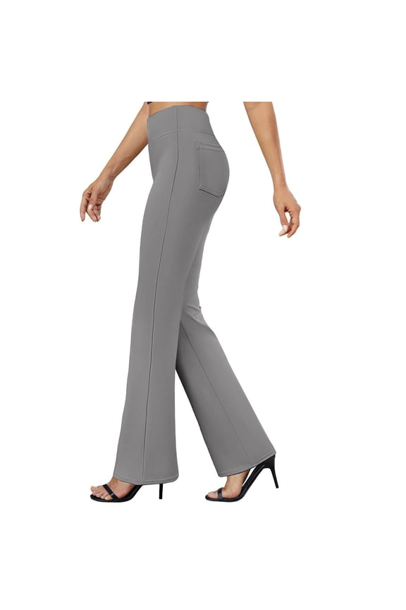 Womens Flare Leggings with Pockets High Waist Tummy Control Yoga Pants Workout Athletic Bootcut Pants Buttery Soft Sweatpants Gray M