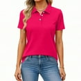 thumbnail image 1 of OIOLOYJM Womens Polo Shirts Business Short Sleeve Golf Polo's Lightweight Collar Work Athletic Tops Moisture Wicking Button Down Outfits Hot Pink 2XL, 1 of 5
