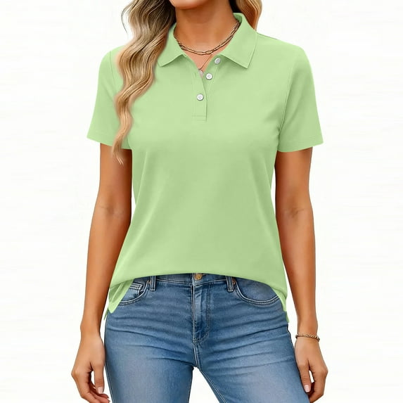 OIOLOYJM Womens Polo Shirts Business Short Sleeve Tennis Golf Shirt Lightweight Collared Work Athletic Tops Soft Button Outfits Fluorescent Green M