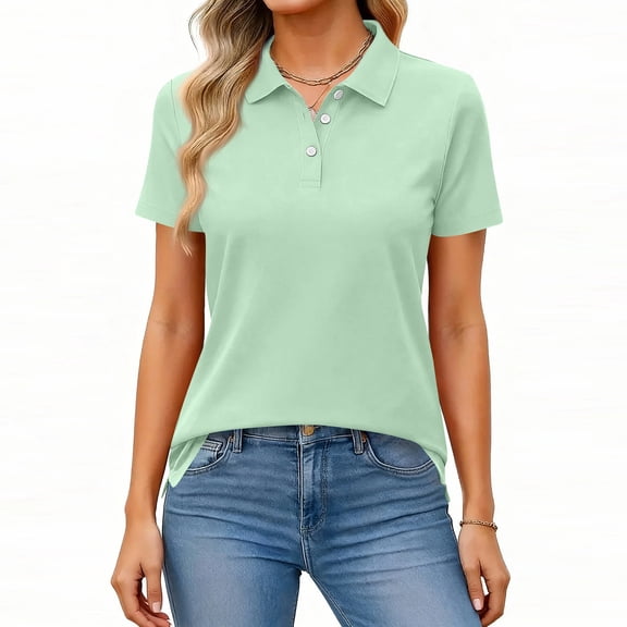 OIOLOYJM Womens Polo Shirts Casual Short Sleeve Golf Shirt Lightweight Collared Work Athletic Tops Breathable Button Outfits Mint Green L