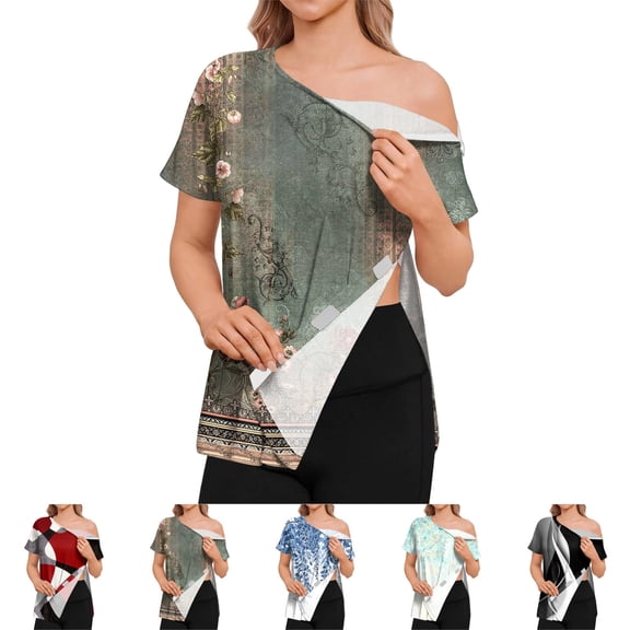 OIOLOYJM Womens Post Shoulder Surgery Shirts Tear Away Breathable Floral Print Shirts Short-Sleeve Port Rotator Cuff Recovery Comfy Blouses Army Green 2XL