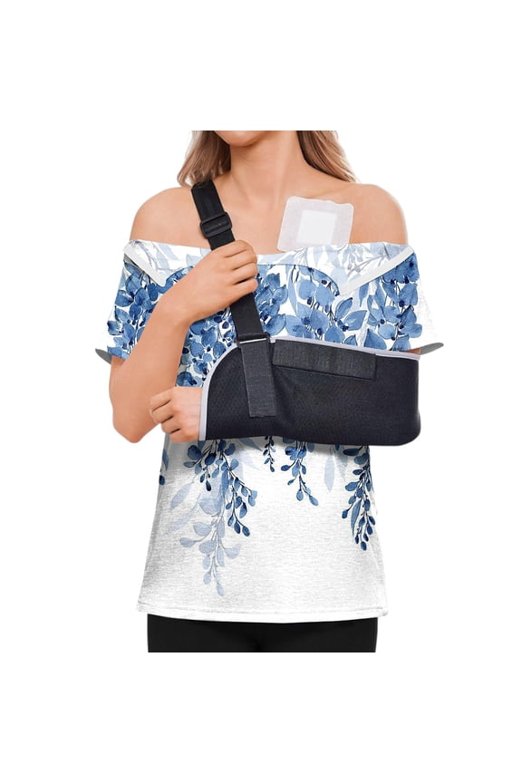 Womens Post Shoulder Surgery Shirts Tear Away Side Snap Floral Print T Shirts Short Sleeve Port After Rotator Cuff Soft Tops Blue M