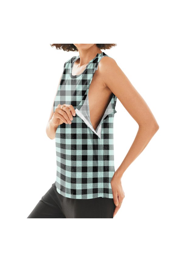 Womens Post Surgery Shirts Chemo Port Access Recovery Tear Away Soft Plaid Tank Tops Breathable Lightweight Rotator Cuff Tanks Turquoise S