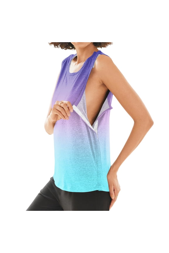 Womens Post Surgery Shirts Side Snap Access Arm Chest Recovery Tear Away Comfortable Gradient Tank Tops Lightweight Breathable After Rotator Cuff Surgery Sleeveless Clothes Dark Purple L