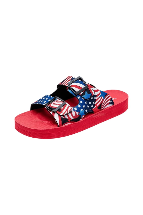 Womens Sandals Arch Support American Flag Double Buckle Strap Patriotic Non Slip Platform Slide Sandals Soft Sole Outdoor Walking Shoes Red 40(US-8/UK-6)