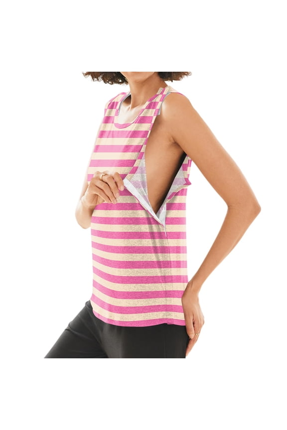 Womens Shoulder Surgery Shirts Chemo Port Access Comfortable Recovery Tear Away Tank Tops Striped Lightweight Breathable Adaptive Rotator Cuff Tanks Pink M