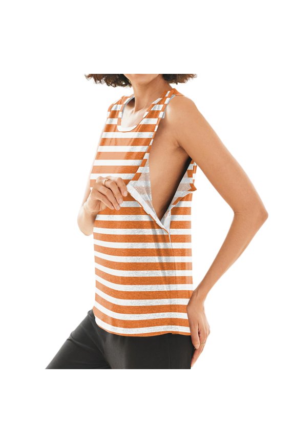 Womens Shoulder Surgery Shirts Chemo Port Access Comfortable Recovery Tear Away Tank Tops Striped Lightweight Breathable After Rotator Cuff Surgery Sleeveless Shirts Yellow M