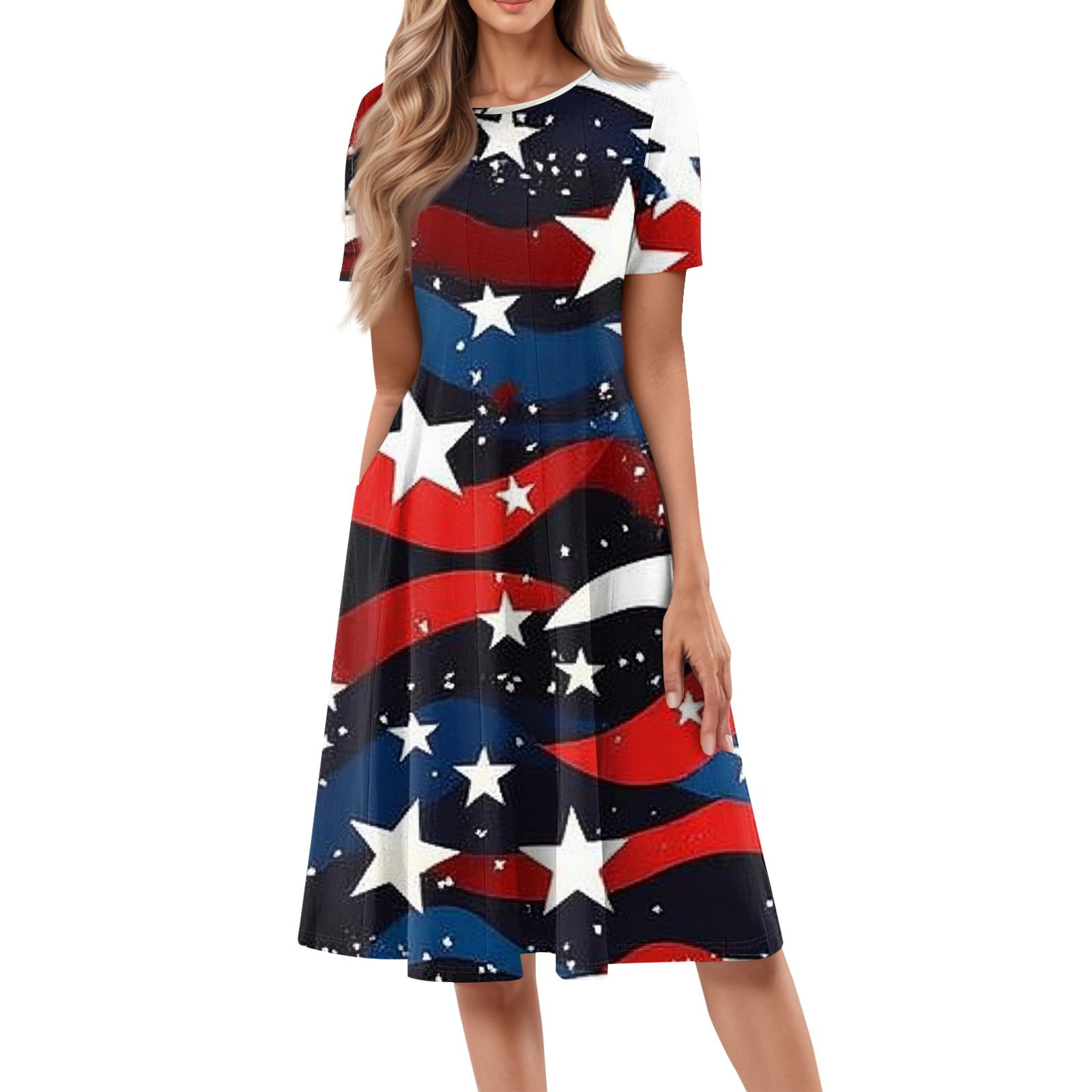 Women GREFLYING American Flag Vertical Stripe Ruffled Mini Dress - 4th Of  July Summer Sundress American Flag Dress
