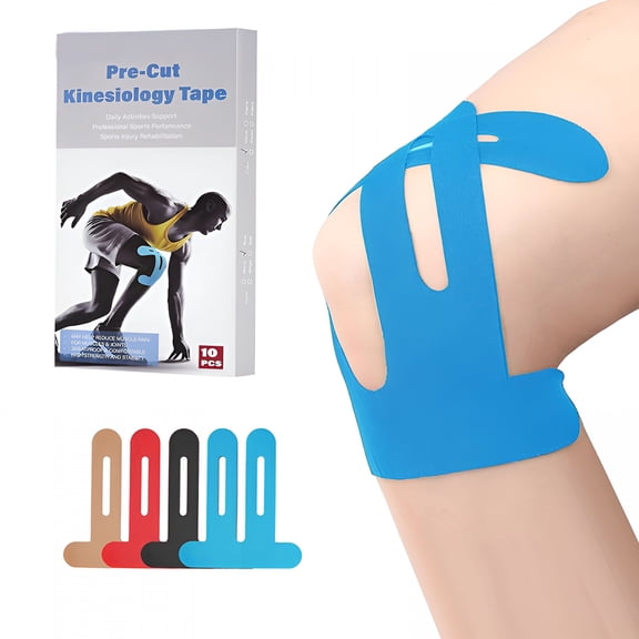 OITY 10 Pcs Waterproof Kinesiology Tape for Shoulders/Knees, Precut Strips for Knee Pain Relief, Elastic Strong Adhesive Athletic Tape, Latex-Free Hypoallergenic Sports Tape (Blue)