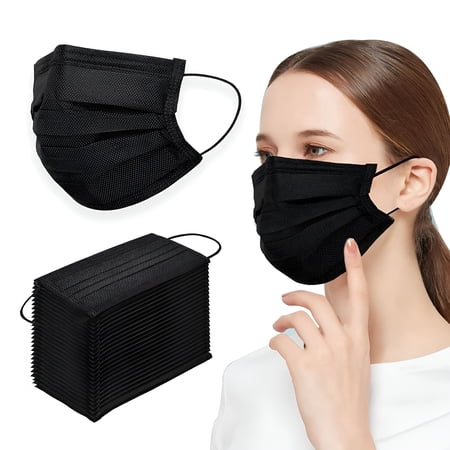 OITY 100 Pieces Black Disposable Face Masks,Non Woven 3Ply Earloop Disposable Masks,Fit for Adults