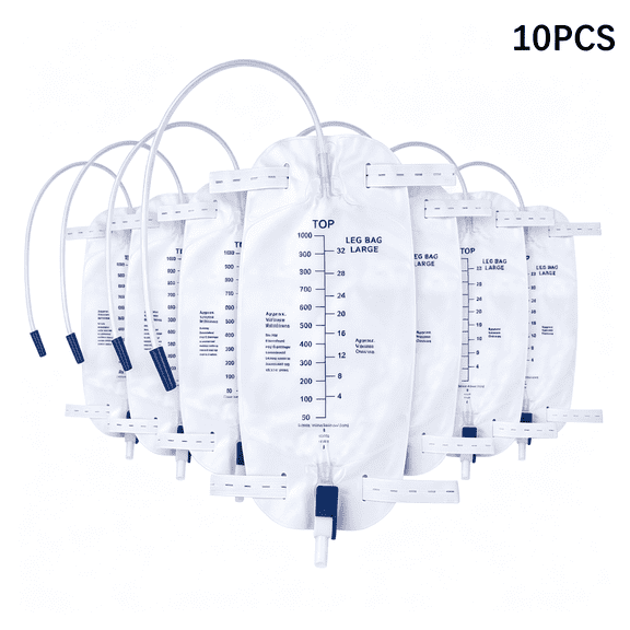 OITY 1000Ml Leg Urinary Drainage Bags with 2 Adjustable Elastic Straps,10 Pack|Catheter Leg Urine Bags with Anti-Reflux Valve for Adult Men Women,18" Kink-Resistant Tube,Leakproof