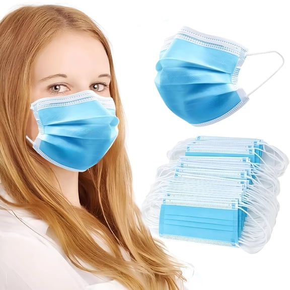 OITY 100Pcs Blue Disposable Face Mask,3 Ply Masks with Soft Elastic Ear Loops