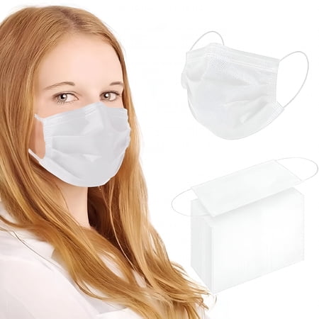 OITY 100Pcs White Disposable Face Mask,3 Ply Masks with Soft Elastic Ear Loops