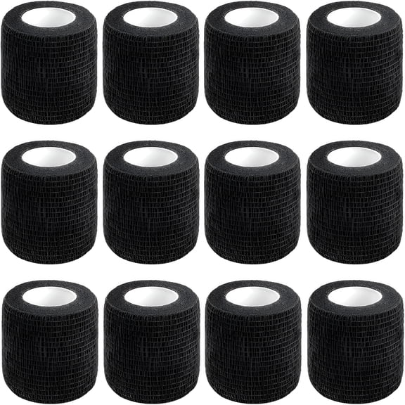 OITY 12 Pack Self Adhesive Bandage Wrap, 2 Inches 5 Yards Black Vet Wrap Breathable Flexible Stretchy Cohesive Bandage for First Aid, Sprains Protection
