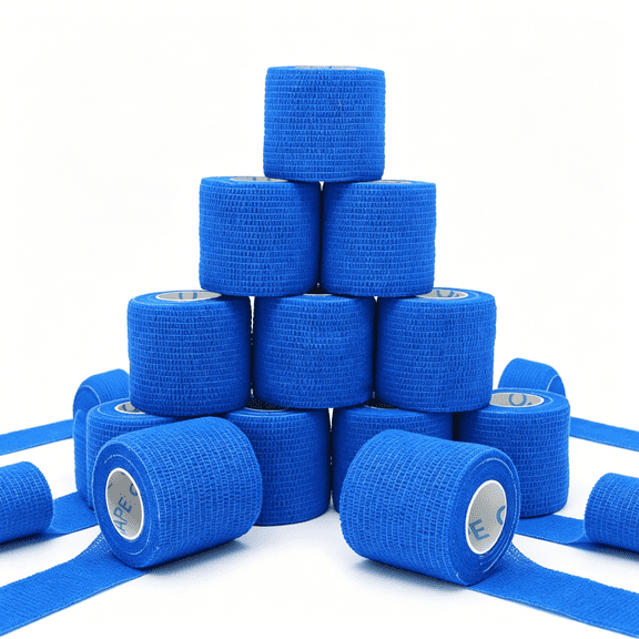 OITY 12 Rolls Self Adhesive Bandage Wrap,Elastic Athletic Tape,Self Stick Bandage Tape,Vet Wrap,Medical Wrap for Wrist,Feet,2" X 5 Yards - Blue