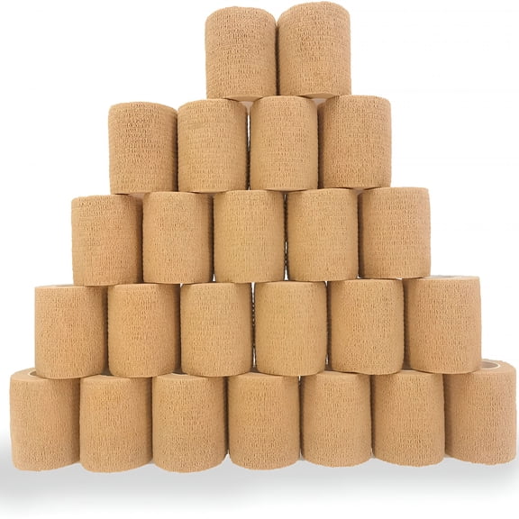 OITY 2026 New 24 Pack 2"X 5 Yards Brown Breathable Self Adhesive Bandage Wrap,Multi-Purpose Non-Woven Cohesive Wrap - Vet Wrap | Athletic Tape | Medical Tape,Ankle Sprains,Swelling,Pets